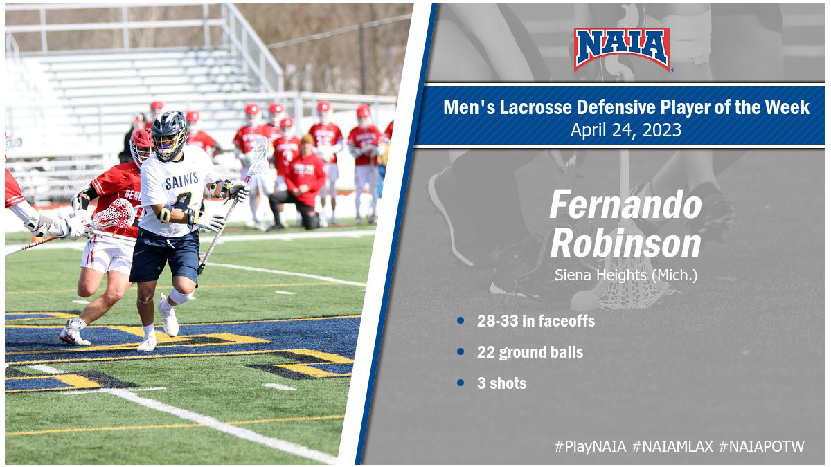 SHU's Robison Named NAIA Men's Lacrosse Defensive Player of the Week
