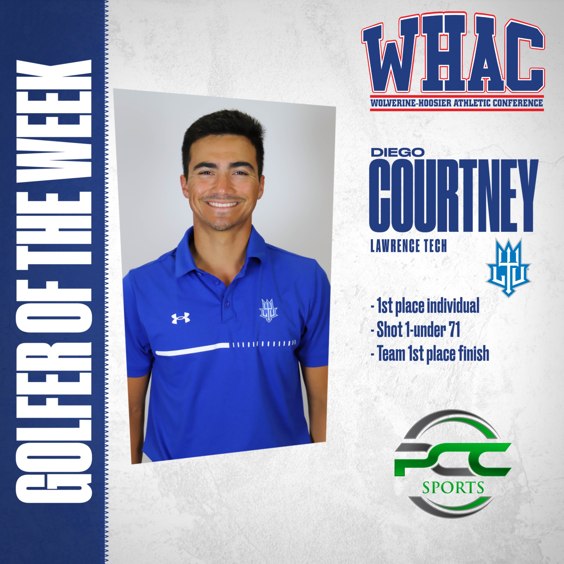 Lawrence Tech's Diego Courtney Wins WHAC Men's Golfer of the Week Honors