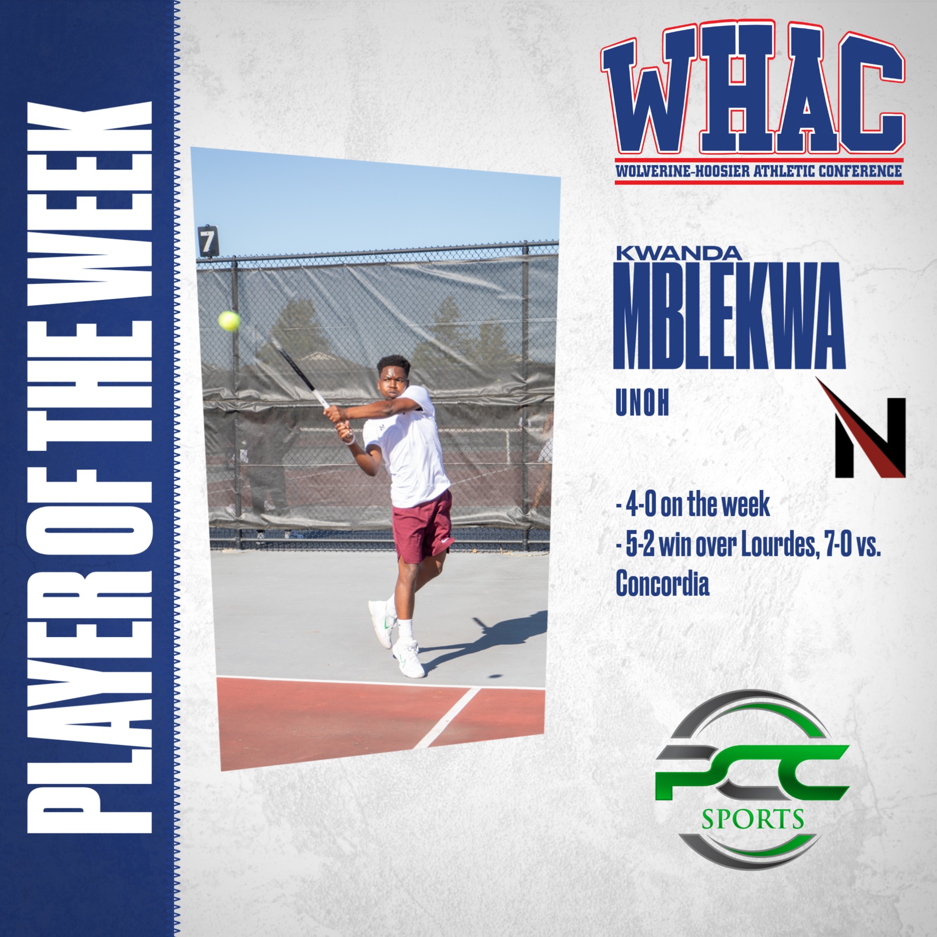 UNOH's Mblekwa wins first Tennis Player of the Week of the spring