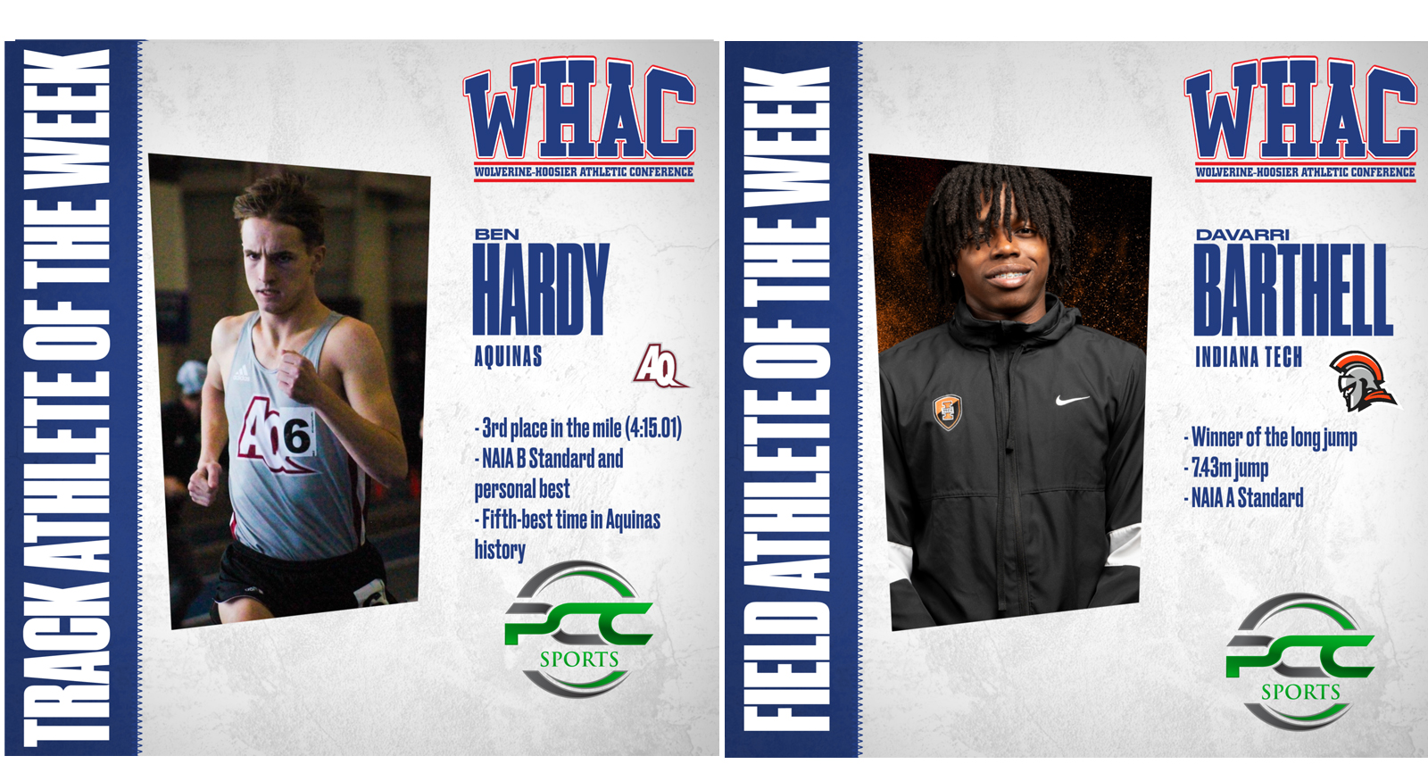Hardy and Barthell named Athletes of the Week