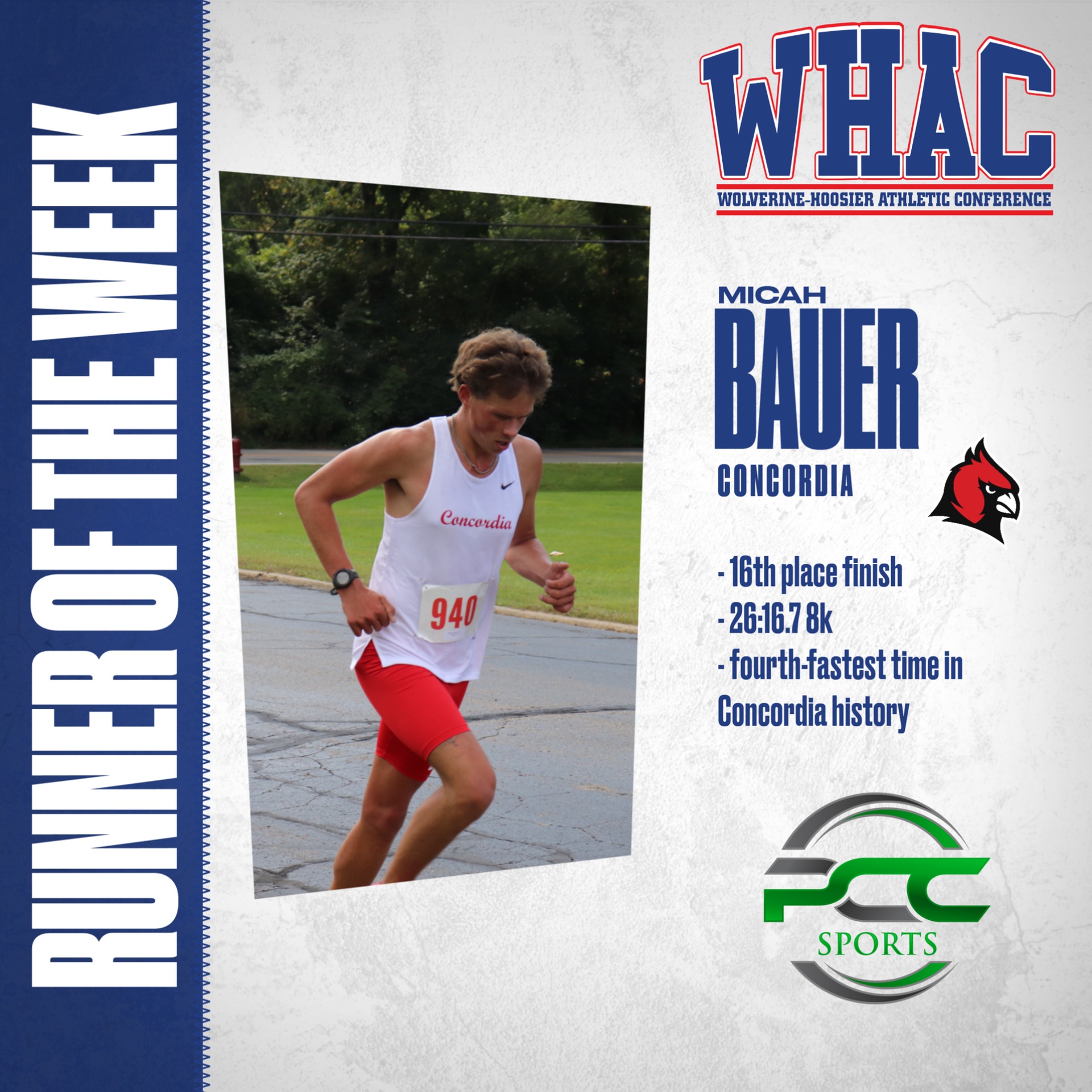 Micah Bauer named WHAC Men's Runner of the Week