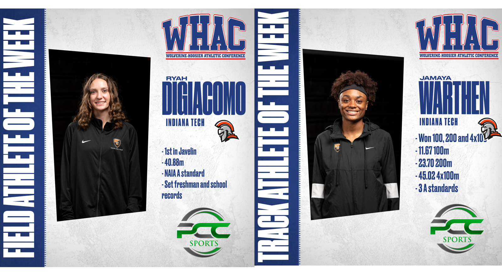 Indiana Tech Sweeps Women's Track Athlete of the Week Awards