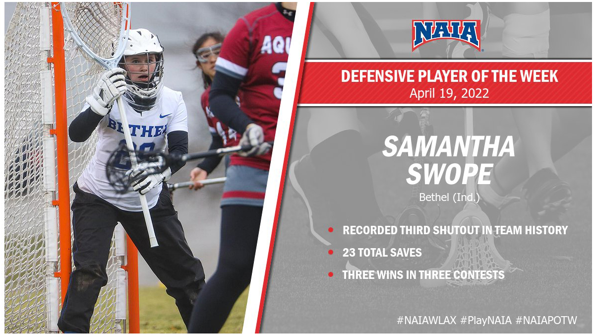 Bethel's Swope name NAIA WLAX National Defensive Player of the Week