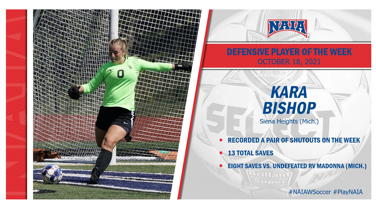 SHU's Bishop named NAIA Women's Soccer Defensive Player of the Week