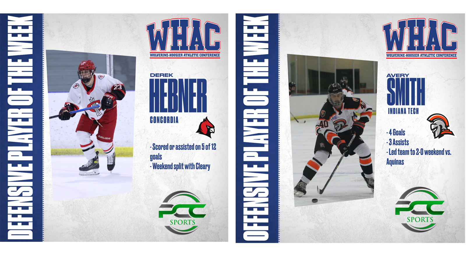 Smith and Hebner win Hockey Player of the Week Honors