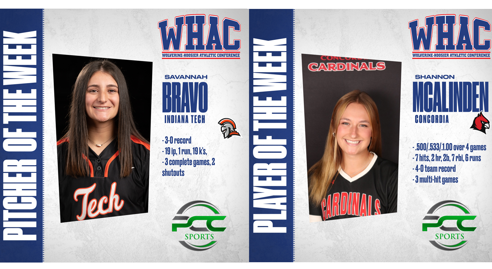 Bravo and McAlinden Named Players of the Week